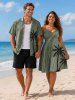 Coconut Tree Tropical Leaf Print Plus Size Matching Hawaii Beach Outfit For Couples -  