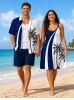 Coconut Tree Tropical Leaf Print Plus Size Matching Hawaii Beach Outfit For Couples -  
