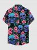 Chemise Hawaïenne à boutons avec poche imprimé crânes, hibiscus et feuilles pour homme - Émeraude S