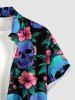 Chemise Hawaïenne à boutons avec poche imprimé crânes, hibiscus et feuilles pour homme - Émeraude S