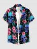 Chemise Hawaïenne à boutons avec poche imprimé crânes, hibiscus et feuilles pour homme - Émeraude S