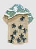 Turtle Sea Print Hawaii Sea Creatures Button Pocket Shirt For Men - Turquoise 2XL