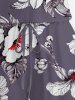 Combinaison hawaïenne à imprimé fleurs d'hibiscus et feuilles tropicales, avec cordon et poches - Violet Terne XS