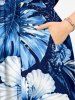Plus Size Hibiscus Flower Tropical Leaf Print Split Hawaii Midi Dress - Bleu 1X