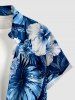 Hibiscus Flower Tropical Leaf Print Buttons Pocket Hawaii Shirt For Men - Bleu M