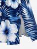 Plus Size Hibiscus Flower Tropical Leaf Print Split Hawaii Midi Dress - Bleu 3X