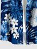 Hibiscus Flower Tropical Leaf Print Buttons Pocket Hawaii Shirt For Men - Bleu M
