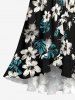 Flowers Tropical Leaf Print Surplice Tulip Hem Ruffles Hawaii Dress - Noir 4X