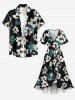 Flowers Tropical Leaf Print Surplice Tulip Hem Ruffles Hawaii Dress - Noir 4X