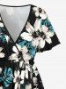Flowers Tropical Leaf Print Surplice Tulip Hem Ruffles Hawaii Dress - Noir 4X