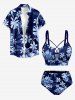 Flower Leaf Branch Print Hawaii Button Pocket Shirt For Men -  