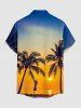 Plus Size Coconut Tree Sun Ombre Print Buttons Pocket Hawaii Shirt For Men - Brun Doré 5XL
