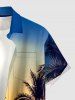 Plus Size Coconut Tree Sun Ombre Print Buttons Pocket Hawaii Shirt For Men - Brun Doré 5XL