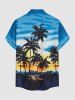 Plus Size Coconut Tree Sun Seascape Print Buttons Pocket Hawaii Shirt For Men - Pers 5XL