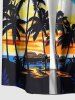 Plus Size Coconut Tree Sun Seascape Print Buttons Pocket Hawaii Shirt For Men - Pers 5XL