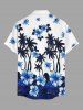 Coconut Tree Hibiscus Flower Print Buttons Pocket Hawaii Shirt For Men -  