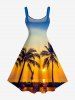 Plus Size Coconut Tree Sun Ombre Print Hawaii Tank Dress - Brun Doré L