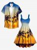 Plus Size Coconut Tree Sun Ombre Print Hawaii Tank Dress - Brun Doré 6X
