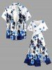 Coconut Tree Hibiscus Flower Print Split Hawaii Midi Dress -  