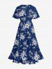 Hibiscus Flower Coconut Tree Print Surplice Tulip Hem Ruffles Hawaii Dress -  
