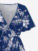Hibiscus Flower Coconut Tree Print Surplice Tulip Hem Ruffles Hawaii Dress -  