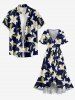 Plus Size Lily Flower Leaf Print Hawaii Ruffles Tied A Line Dress - Cadetblue 1X