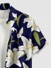 Plus Size Lily Flower Leaf Print Hawaii Button Pocket Shirt For Men - Cadetblue 3XL