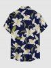 Plus Size Lily Flower Leaf Print Hawaii Button Pocket Shirt For Men - Cadetblue 5XL