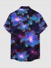 Plus Size Glitter Flower Galaxy Print Hawaii Button Pocket Shirt For Men - Bleu profond 3XL