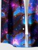 Plus Size Glitter Flower Galaxy Print Hawaii Button Pocket Shirt For Men - Bleu profond 3XL