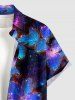 Plus Size Glitter Flower Galaxy Print Hawaii Button Pocket Shirt For Men - Bleu profond 5XL
