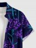 Flower Plant Print Hawaii Button Pocket Shirt For Men - Pourpre  2XL