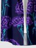 Flower Plant Print Hawaii Button Pocket Shirt For Men - Pourpre  2XL