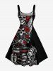 Robe trapèze à imprimé crâne, papillon, rose, fleur, plume et aile - Noir XS