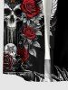 Chemise pour homme à boutons et poche, à imprimé crâne, papillon, rose, fleur, plume et aile - Noir S