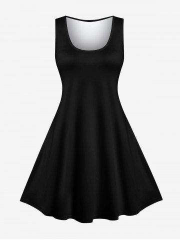 Plus Size Vintage Solid Swing A Line Dress