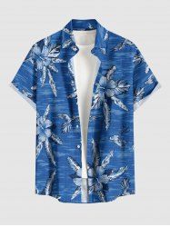 Plus Size Tropical Leaf Hibiscus Flower Sea Print Hawaii Button Pocket Shirt For Men - Bleu Ciel 5XL