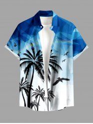Coconut Tree Bird Geometric Ombre Print Hawaii Button Pocket Shirt For Men -  