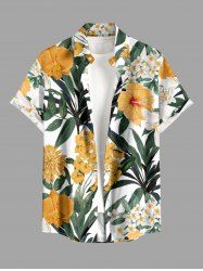 Tropical Leaf Flower Print Hawaii Button Pocket Shirt For Men -  