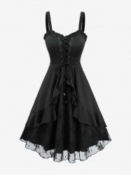 Flower Lace Jacquard Lace Up Ruffles A Line Dress -  