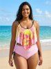 Plus Size Skull Sunflower Print Peplum Hem Crisscross Cinched Tankini Swimsuit -  