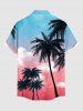 Plus Size Coconut Tree Ombre Sky Print Hawaii Button Pocket Shirt For Men - Rouge Rose 3XL