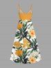 Tropical Leaf Flower Print Hawaii Surplice A Line Cami Dress - Brun Doré M