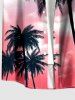 Plus Size Coconut Tree Ombre Sky Print Hawaii Button Pocket Shirt For Men - Rouge Rose 5XL