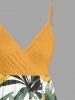 Tropical Leaf Flower Print Hawaii Surplice A Line Cami Dress - Brun Doré M