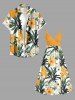 Tropical Leaf Flower Print Hawaii Surplice A Line Cami Dress - Brun Doré M