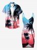 Coconut Tree Ombre Sky Print Hawaii Convertible Beach Cover Up - Rouge Rose XS