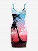 Coconut Tree Ombre Sky Print Hawaii Convertible Beach Cover Up - Rouge Rose XS