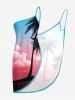 Coconut Tree Ombre Sky Print Hawaii Convertible Beach Cover Up - Rouge Rose XS