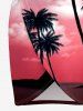 Coconut Tree Ombre Sky Print Hawaii Convertible Beach Cover Up - Rouge Rose XS
